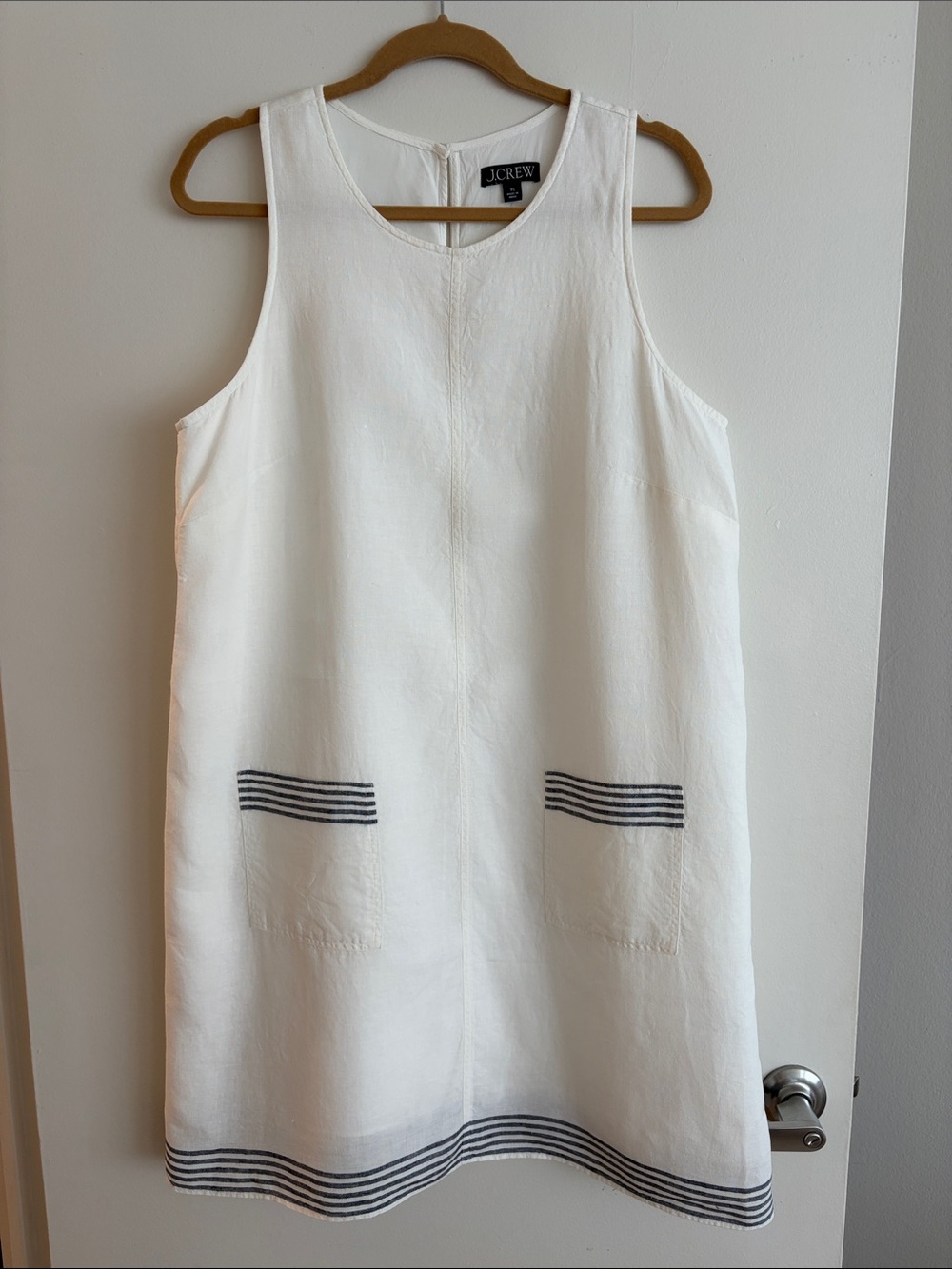 J. Crew White Mini Shift Dress with Navy Stripe Trim